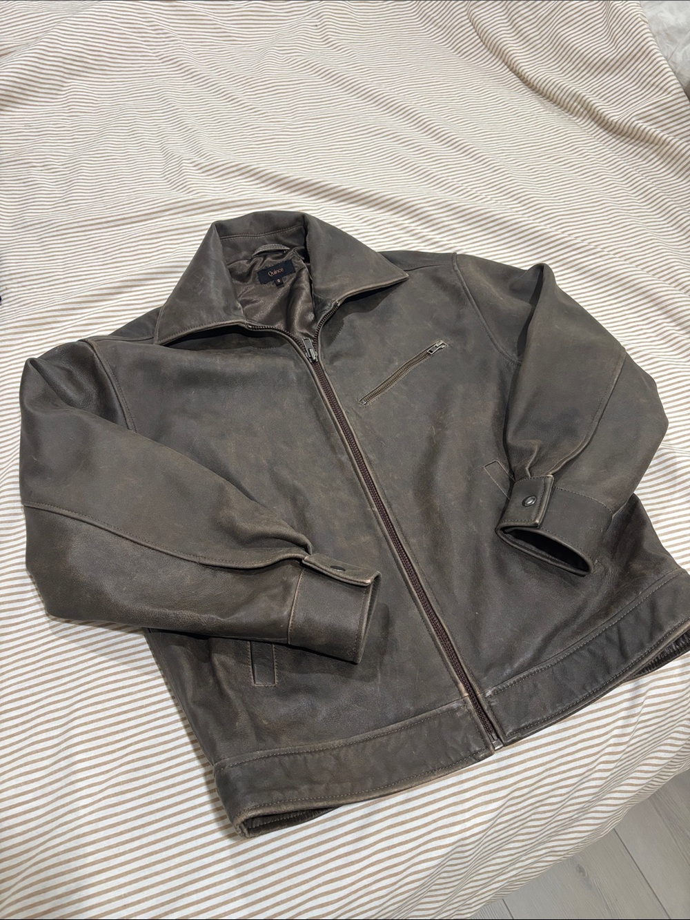 Quince women’s  oversized Brown Leather Zip Jacket - Picture 5 of 5